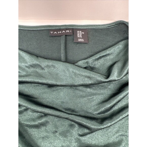 2x Tahari Sparkly Top Womens XL Scoop Neck 3/4 Sleeve Blouse Emerald Green Black - Picture 9 of 11